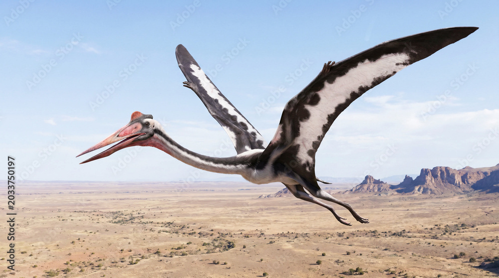 Naklejka premium Quetzalcoatlus Flying Over Ancient Desert