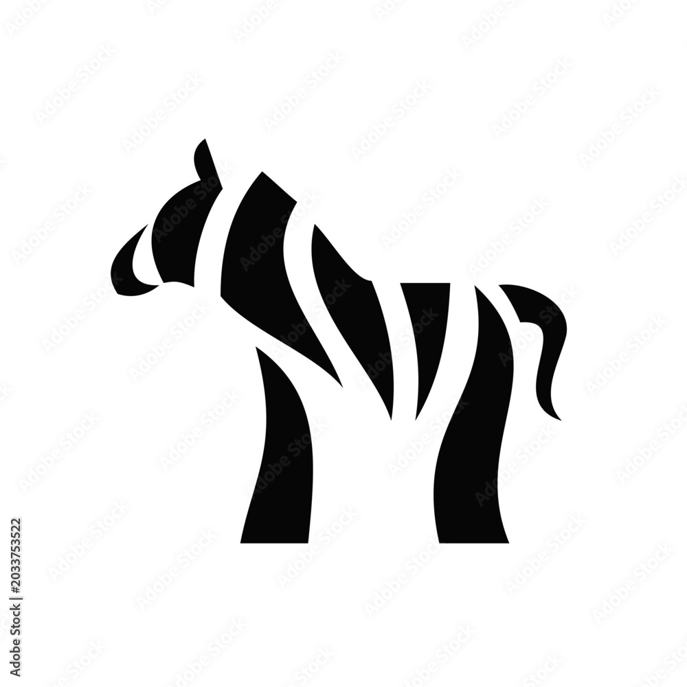 Obraz premium Minimalist Black and White Zebra Silhouette Illustration. Abstract Graphic Icon of a Wild Animal with Distinctive Stripes for Nature and Wildlife Designs.