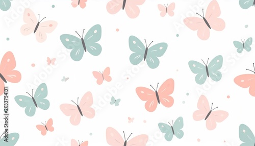 Pastel Butterfly Pattern Scattered on Clean White Background