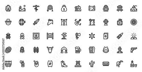 Cuadro en lienzo Wild West icon set