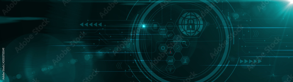 Obraz premium Cybersecurity: Digital interface of inspiration bright idea and creative thinking energetic on digital network protection, threat detection Motion graphics of world security icon