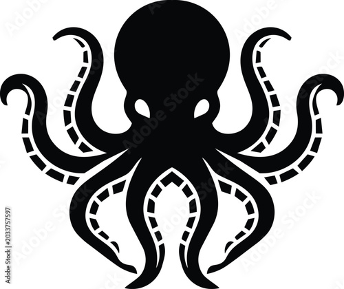 Foto Black Octopus Silhouette Logo Marine Sea Creature Tentacle Icon Design