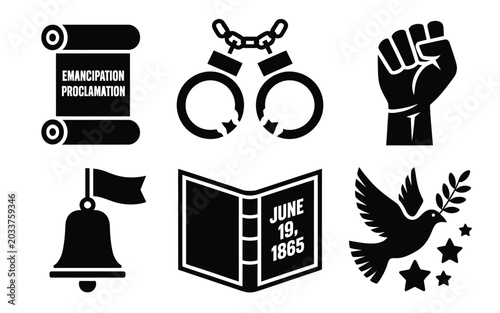 Photos Juneteenth symbols and icons emancipation proclamation broken chains raised fist