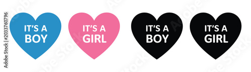 Obraz na płótnie Heart-shaped baby shower labels featuring It’s a Boy and It’s a Girl themes for gender reveal events