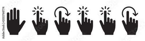 Photos Touch screen hand gestures and interaction icons including tap swipe and rotate movement symbols