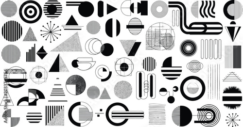 Valokuva Abstract Bauhaus geometric shapes and modernist black linear design elements vec