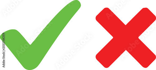 Bild auf Leinwand Green check mark and red cross mark symbols for survey or choice icons Vector