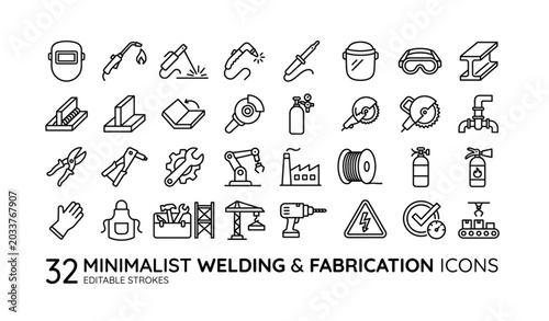 Photos Industrial welding and fabrication line outline icon collection editable vector