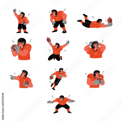 American Football Player Celebration Illustration Set