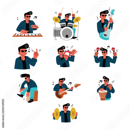 Retro Music Band Character Illustration Set