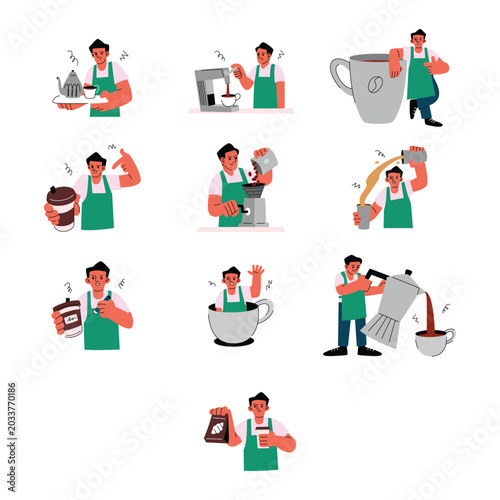 Modern Coffee Barista Character Illustration Collection
