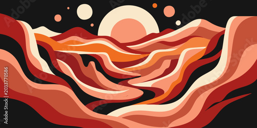 Foto Vibrant abstract landscape illustration of rolling hills at sunset with celestia