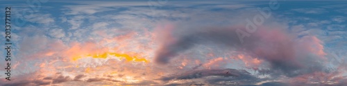 Schilderij op canvas Sunset sky panorama with bright glowing pink Cirrus clouds