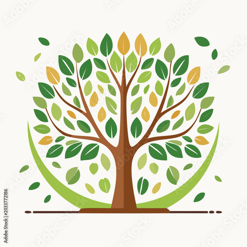 Stylized Tree with Green and Yellow Leaves