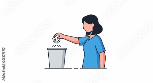 A person throws a crumpled paper into a trash can