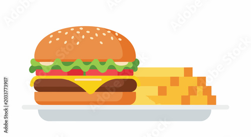 A classic hamburger and a stack of fries on a plate