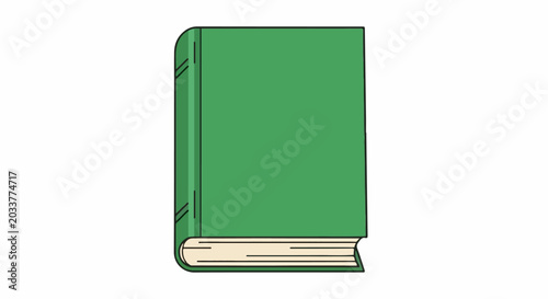 A closed green book with a thick spine and cream-colored pages