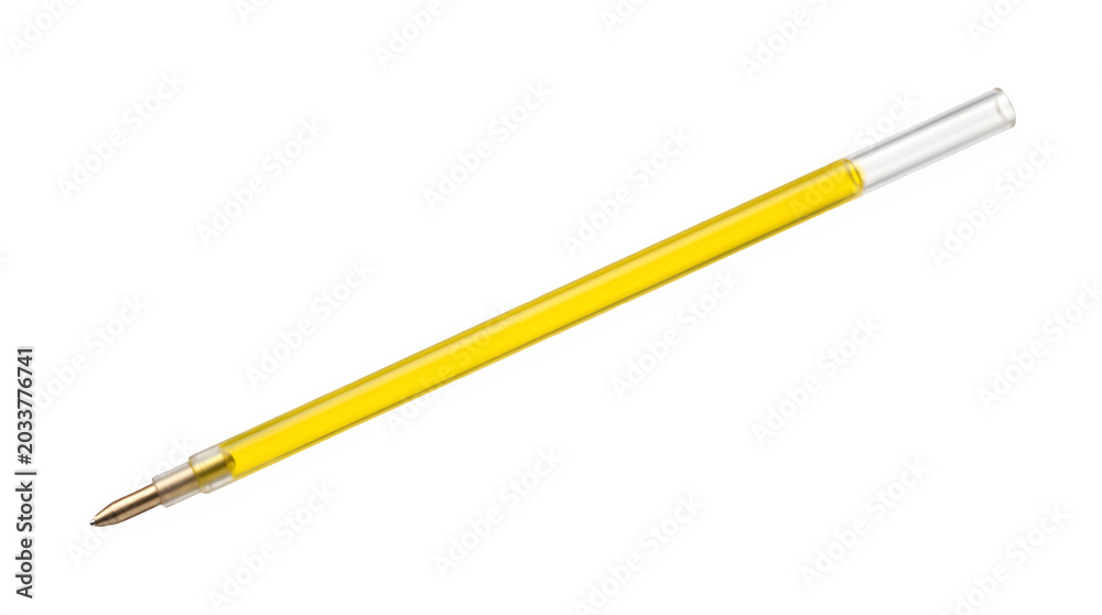 Fototapeta premium Transparent Ballpoint Pen Ink Refill Tube with Yellow Ink Isolated on White PNG