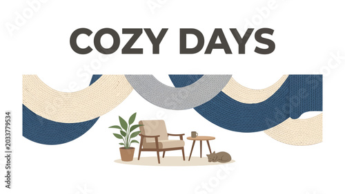 Fotografía Cozy Days Illustration: A comfortable armchair and side table sit in a serene room, evoking a sense of peace and relaxation