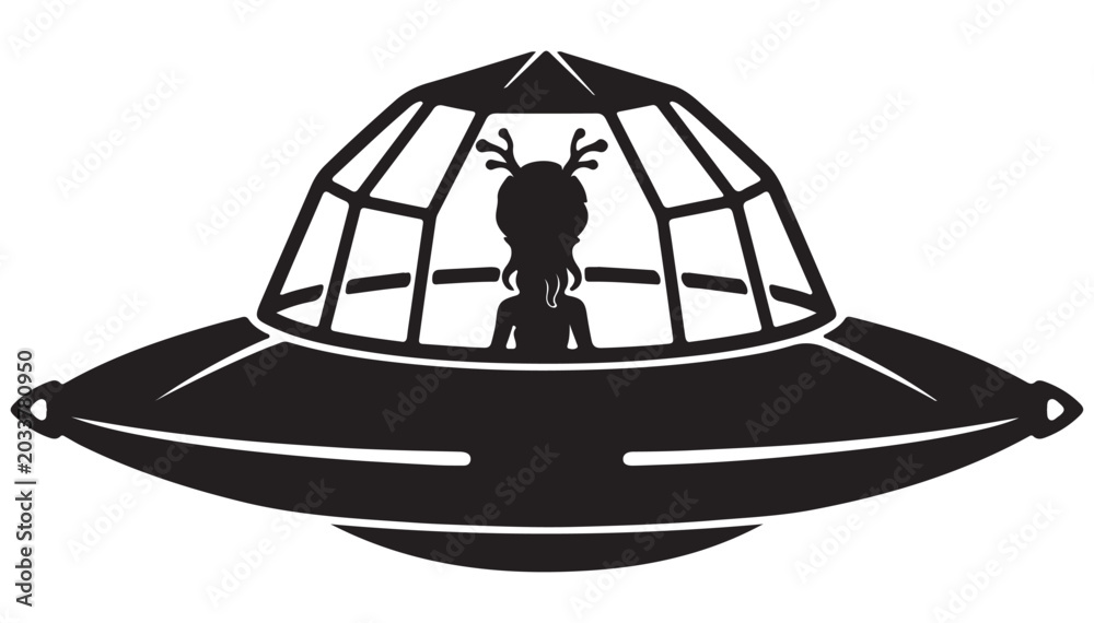 Fototapeta premium UFO Icon with Alien Pilot Silhouette