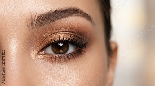 Beauty eyeshadow eye close up, premium cosmetics concept for makeup advertising, skincare, salon branding and editorial beauty campaign, detailed lashes and pigment texture with clean studio