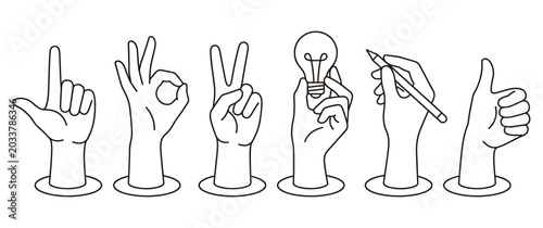 Schilderij op canvas Set of line art hand gestures expressing creativity.