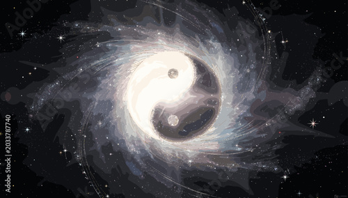 фотографія A cosmic depiction of the Yin Yang symbol swirling within a starry galaxy, representing balance and universal harmony