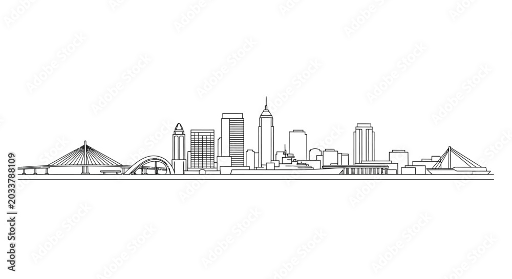 Naklejka premium Skyline linear drawing continuous line art illustration high quality