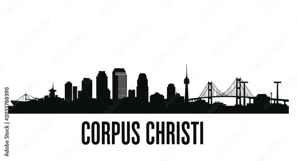 Fototapeta premium Corpus Christi skyline silhouette against a white background high quality professional