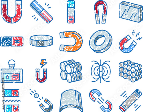 Schilderij op canvas Magnets and their properties collection of illustrations featuring various shape