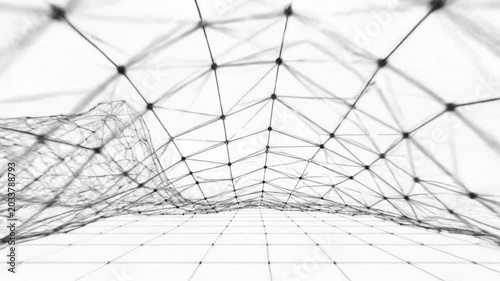 Abstract digital network connection with lines and dots on a white background