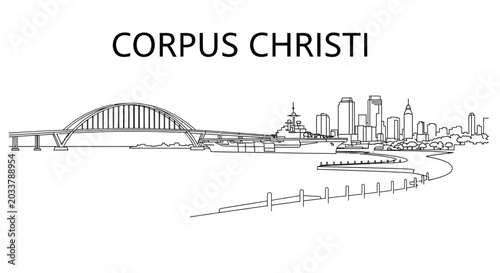 Fotografie corpus christi texas skyline drawing continuous line art illustration high quali