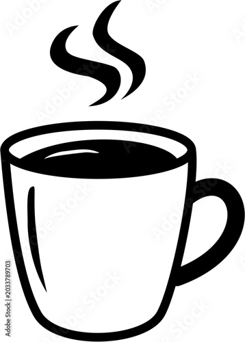 Steaming Coffee Cup - Black and White Vector Illustration