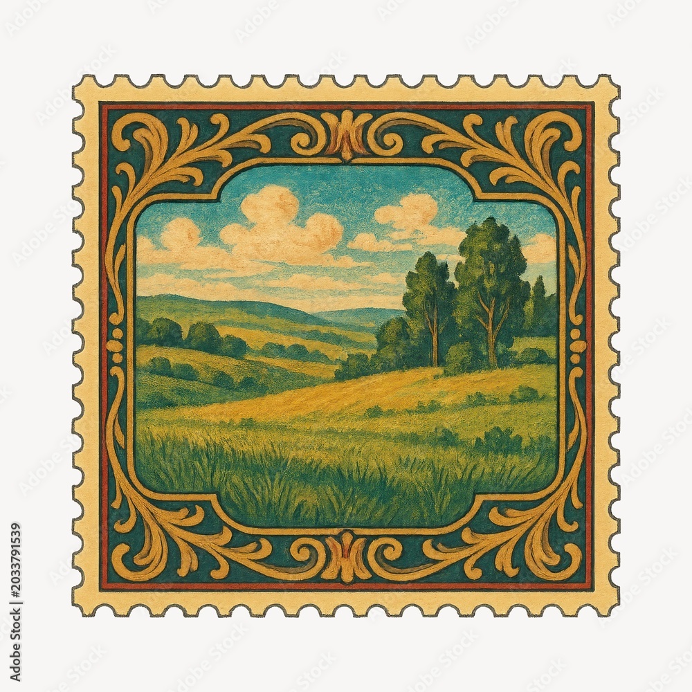 Obraz premium Vintage landscape postage stamp