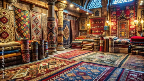 Choosing a carpet at an oriental bazaar