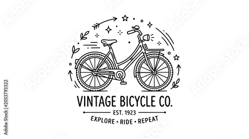 Vintage bicycle logo with design elements.