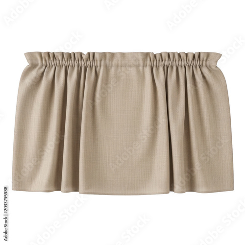 Beige fabric valance with gathered pleats isolated on a transparent background