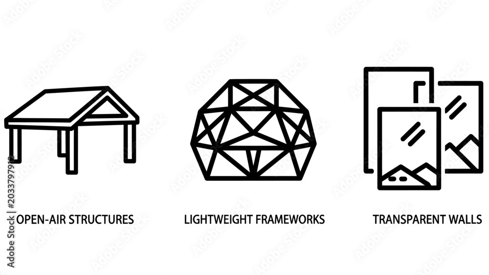 Fototapeta premium Open-air structures lightweight frameworks transparent walls architectural elements with real estate architecture structure building framework transparent construction engineering interior