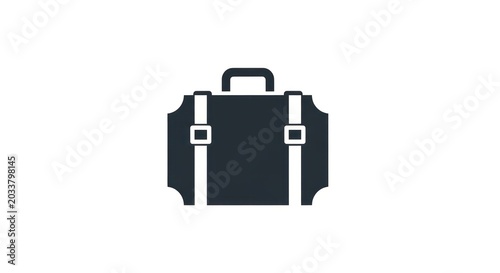 Solid black suitcase silhouette icon on white background