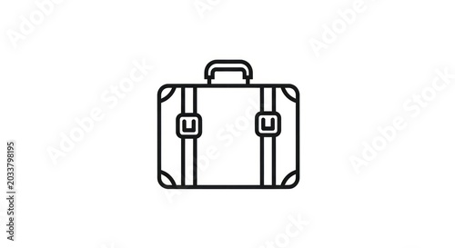 Minimal travel suitcase outline icon on white background