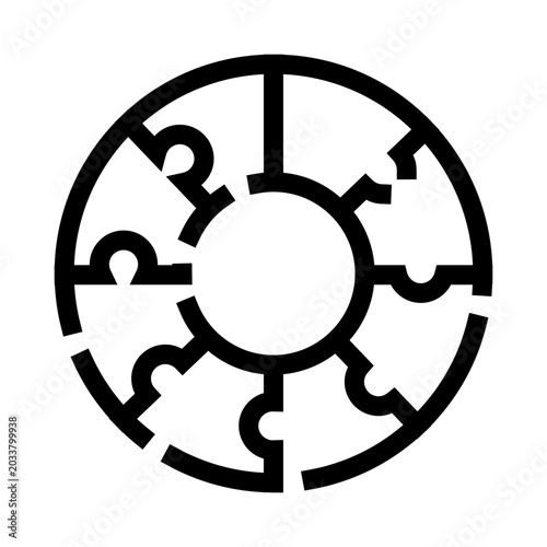 Foto Circular puzzle pieces fit together forming a complete circle icon, symbolizing