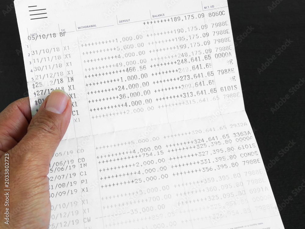 Fototapeta premium Bank account book statement balance number cash, data investment debt math in office, bill receipt and payment business credit card account, check paper financial loan tax concept.