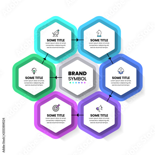 Infographic template. Hexagon with 6 steps and line