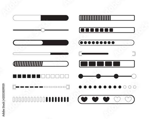 Photos Progress bar and loading modern black and white UI element set