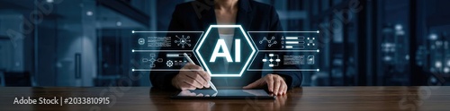 Innovative ai technology implementation modern office digital art urban environment close-up view future concepts for business growth and efficiency