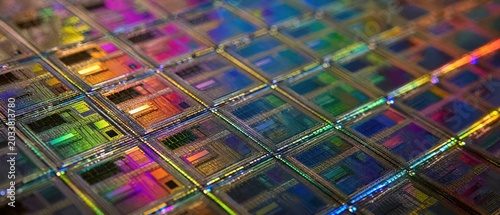 Closeup shot of silicon microchip wafers, US CHINA microchip semiconductor war