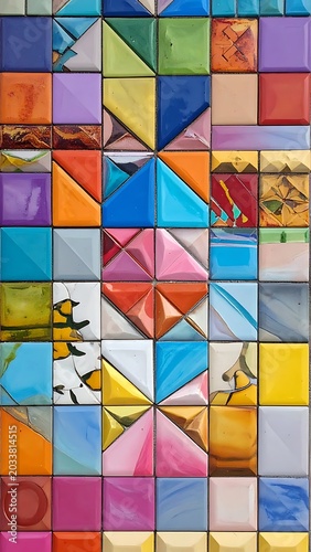 A colorful mosaic artwork composed of numerous small, vibrant squares