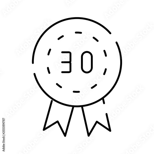 Photos Number 30 line art medal featuring a ribbon, symbolizing a thirtieth anniversary