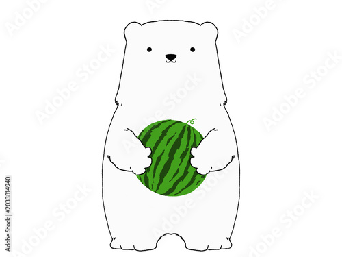 スイカを持つかわいいシロクマキャラクター
