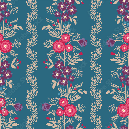 Teal Blue Indian Chintz Stripe Pattern